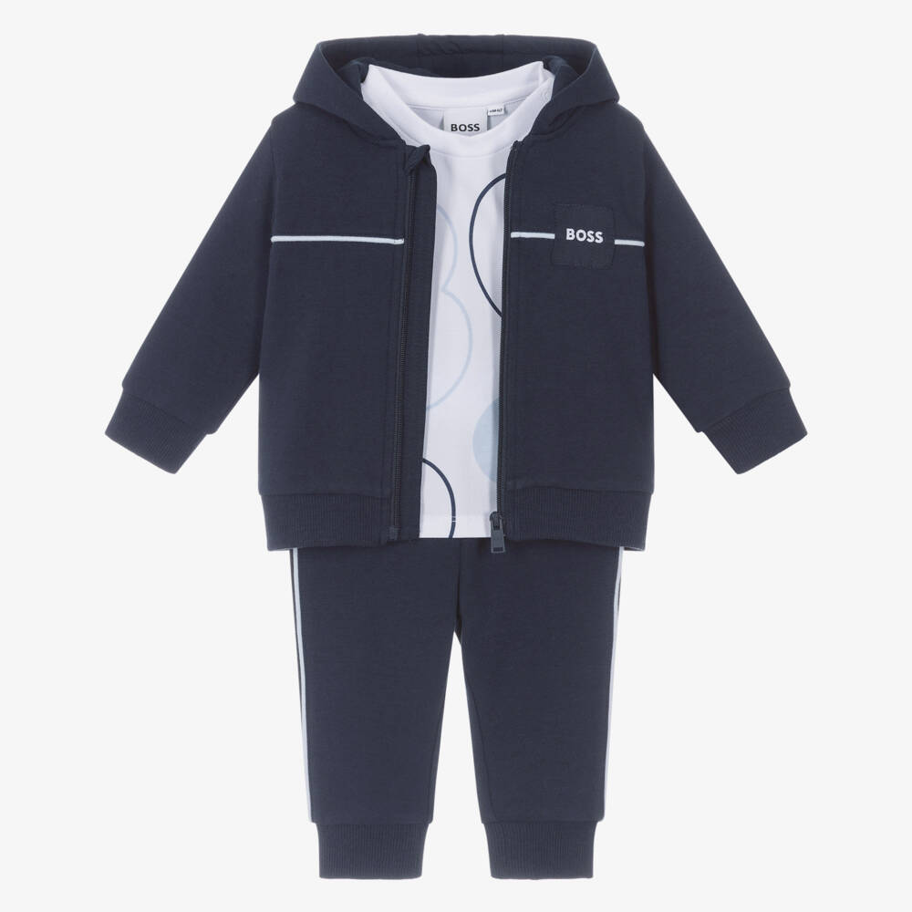 BOSS-Baby Boys Navy Blue Cotton Tracksuit Set | Childrensalon
