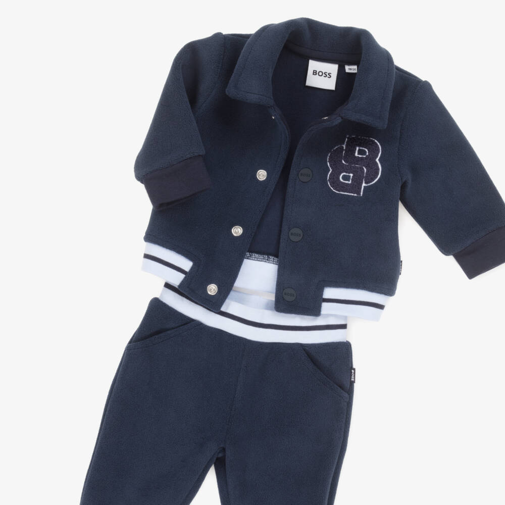 BOSS-Baby Boys Navy Blue Fleece Tracksuit | Childrensalon