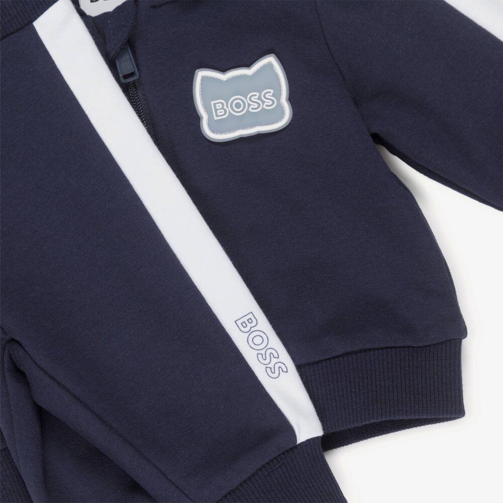BOSS-Baby Boys Navy Blue Hooded Tracksuit Set | Childrensalon