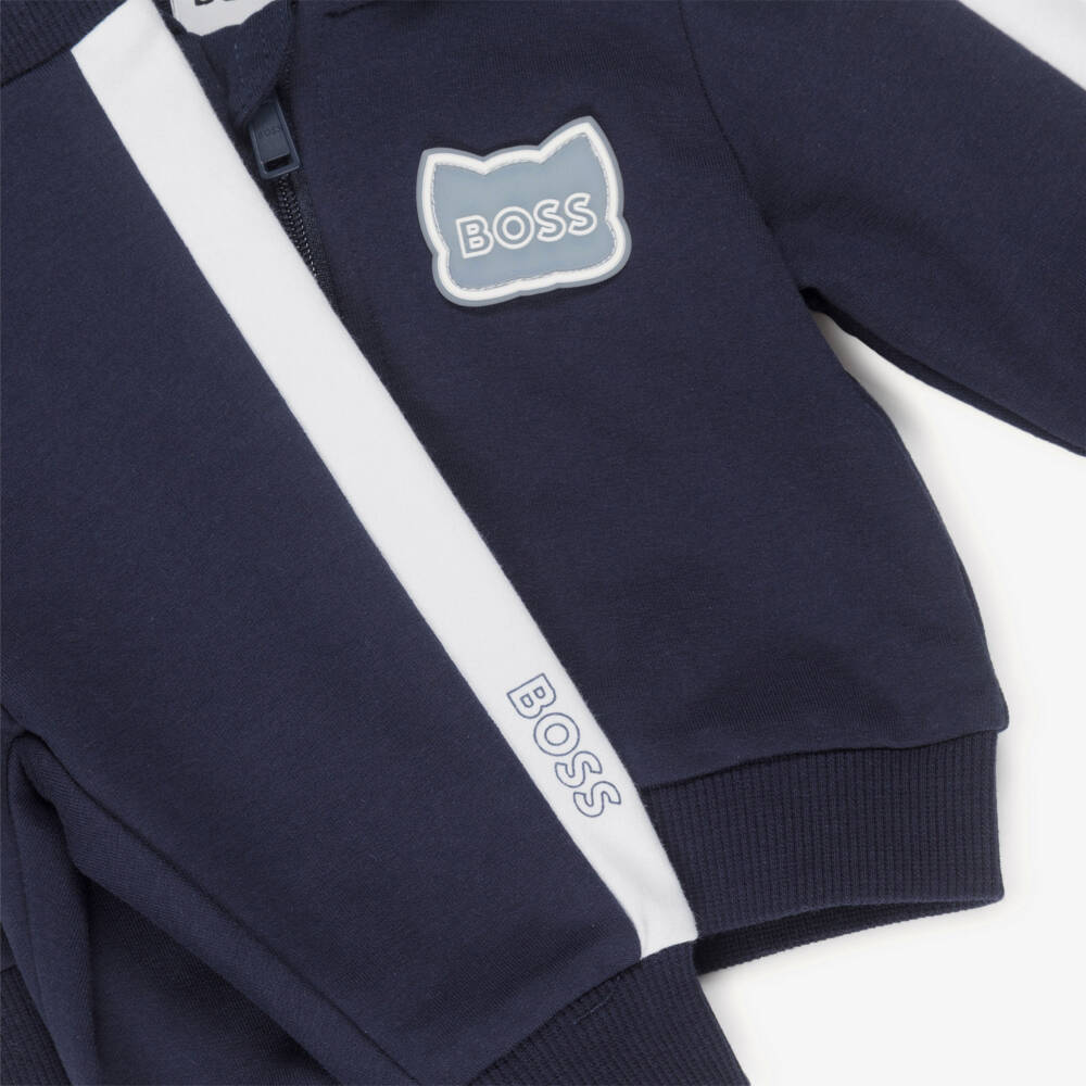 BOSS-Baby Boys Navy Blue Hooded Tracksuit Set | Childrensalon