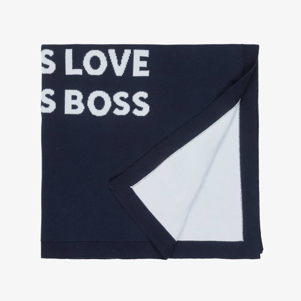 BOSS-Baby Boys Navy Blue Knitted Blanket (75cm) | Childrensalon
