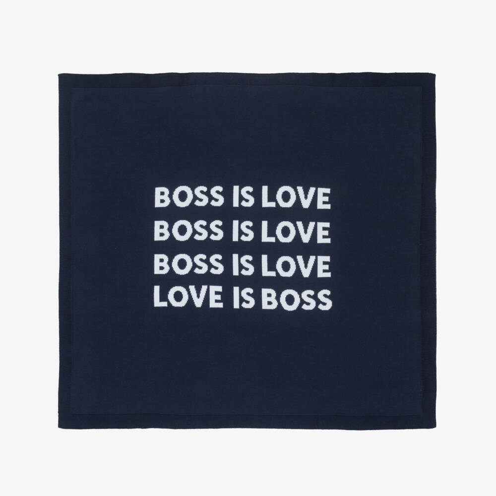 BOSS-Baby Boys Navy Blue Knitted Blanket (75cm) | Childrensalon