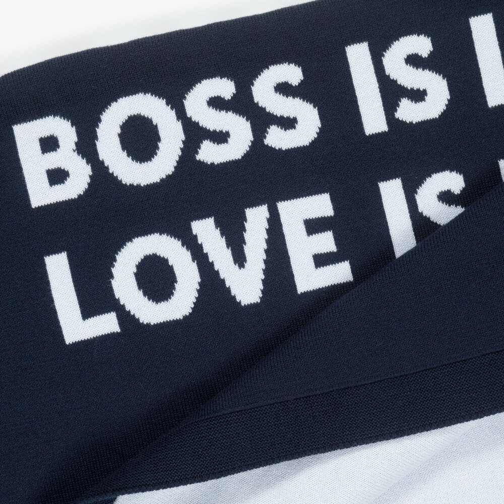 BOSS-Baby Boys Navy Blue Knitted Blanket (75cm) | Childrensalon