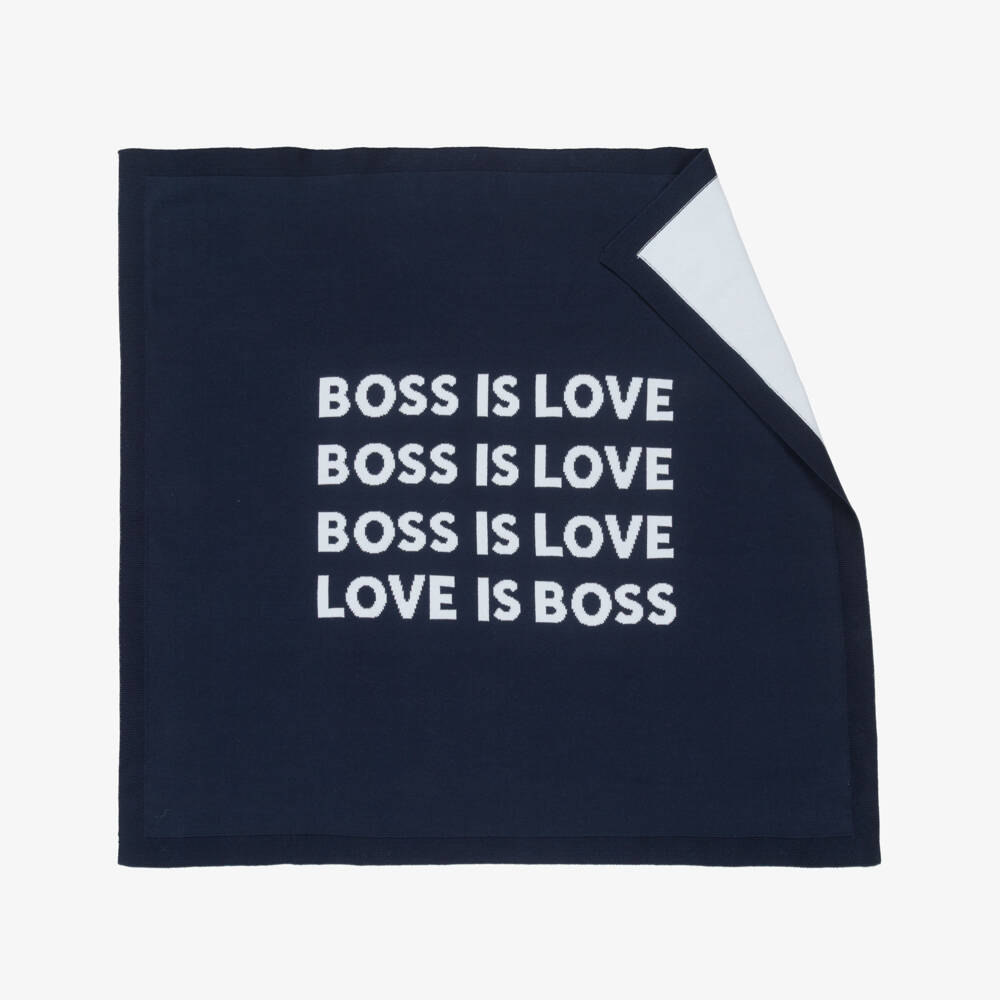 BOSS-Baby Boys Navy Blue Knitted Blanket (75cm) | Childrensalon