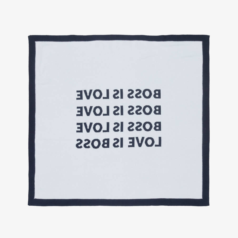 BOSS-Baby Boys Navy Blue Knitted Blanket (75cm) | Childrensalon