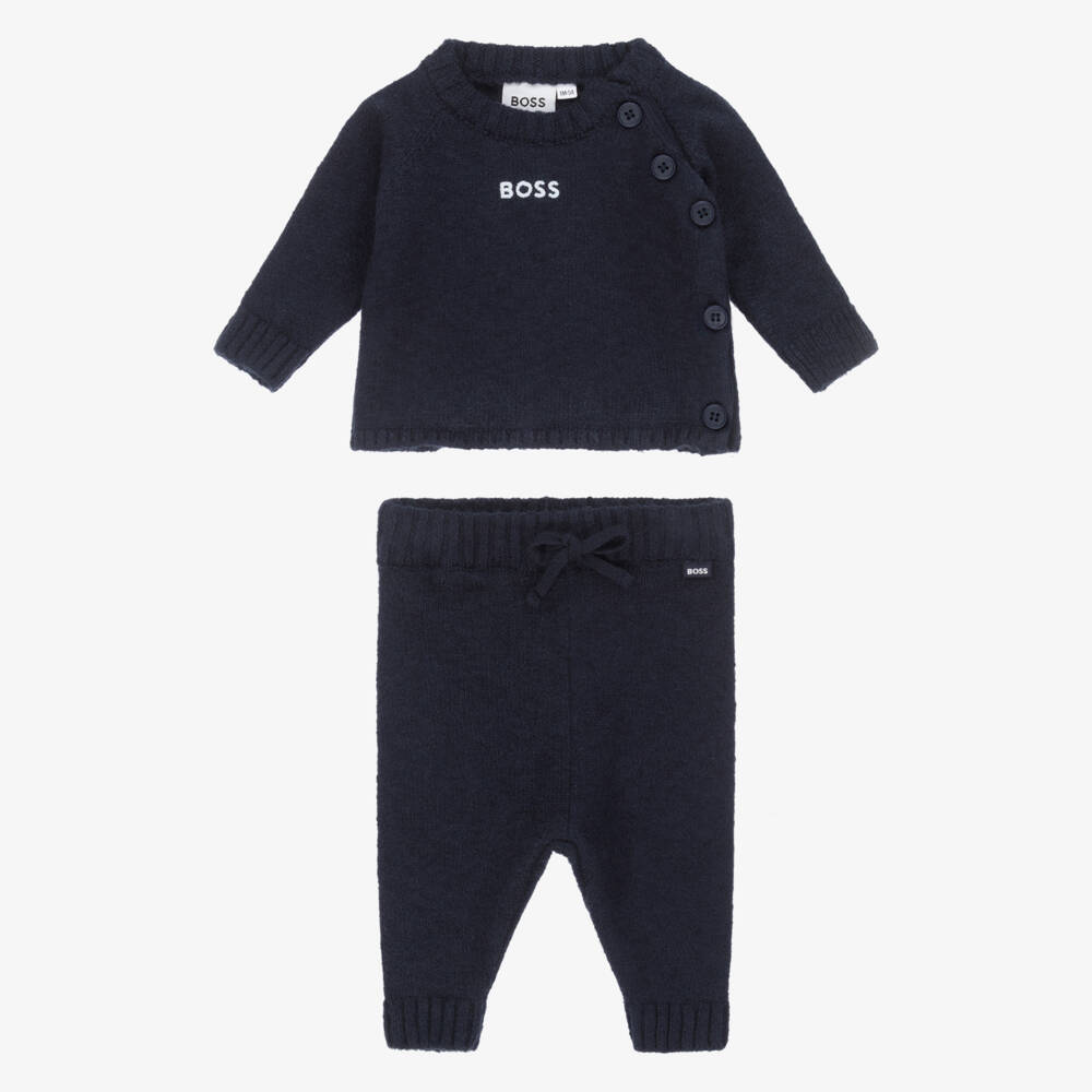 BOSS-Baby Boys Navy Blue Knitted Top & Trouser Set  | Childrensalon