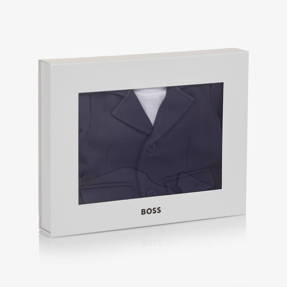 BOSS-Baby Boys Navy Blue Suit Romper | Childrensalon