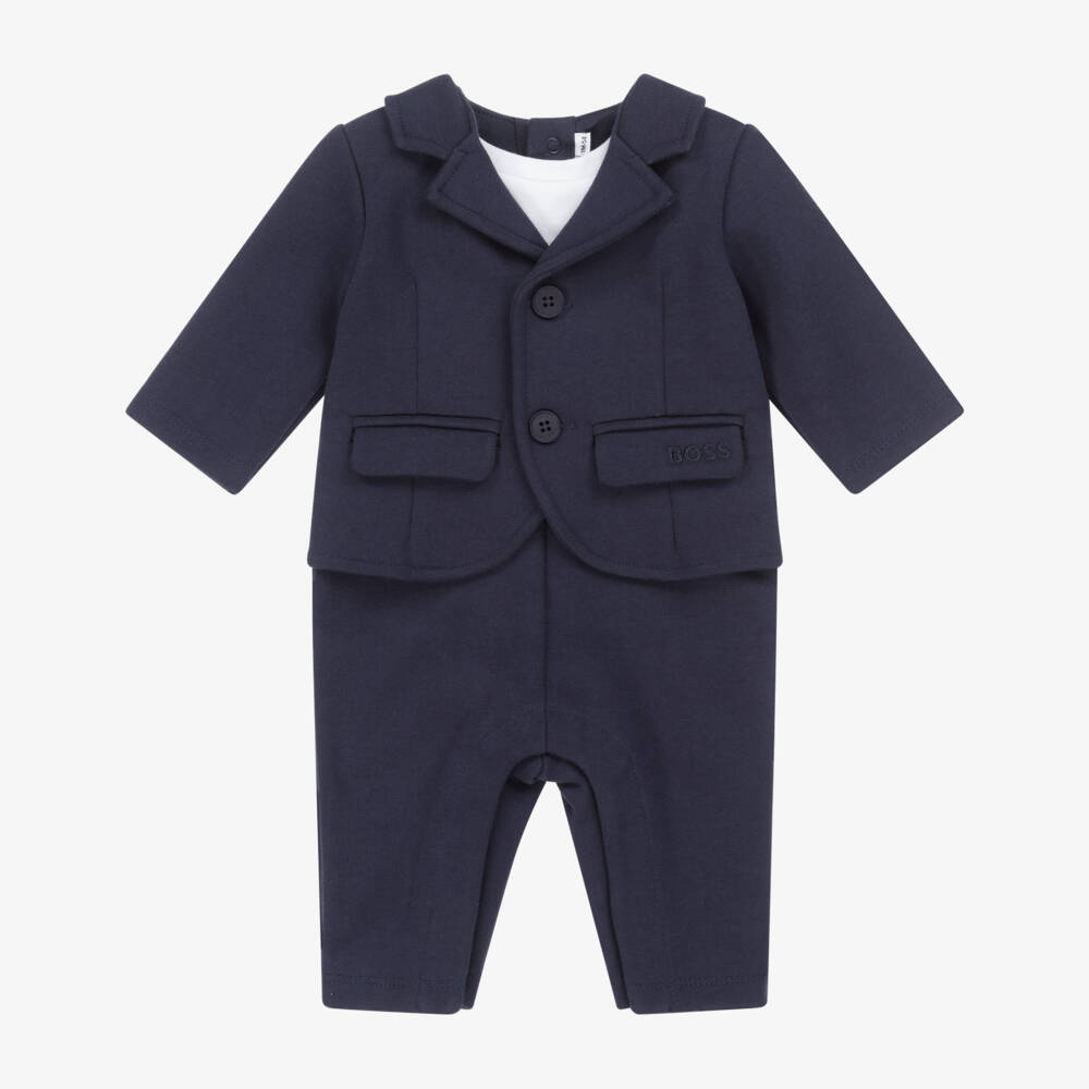 BOSS-Baby Boys Navy Blue Suit Romper | Childrensalon