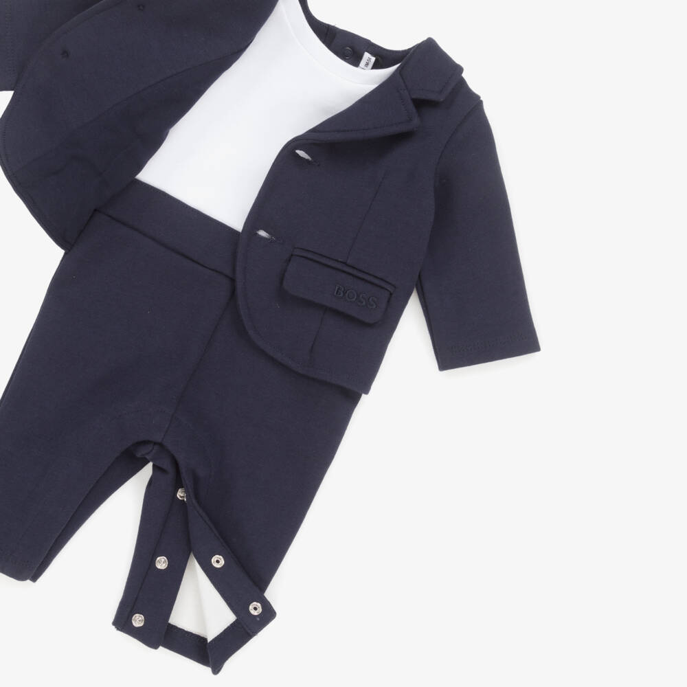 BOSS-Baby Boys Navy Blue Suit Romper | Childrensalon