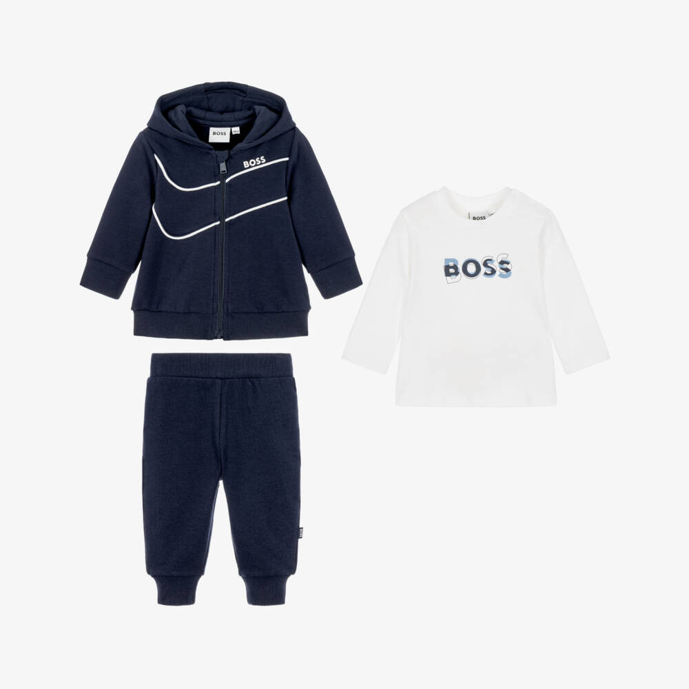 BOSS-Baby Boys Navy Blue Tracksuit Set | Childrensalon