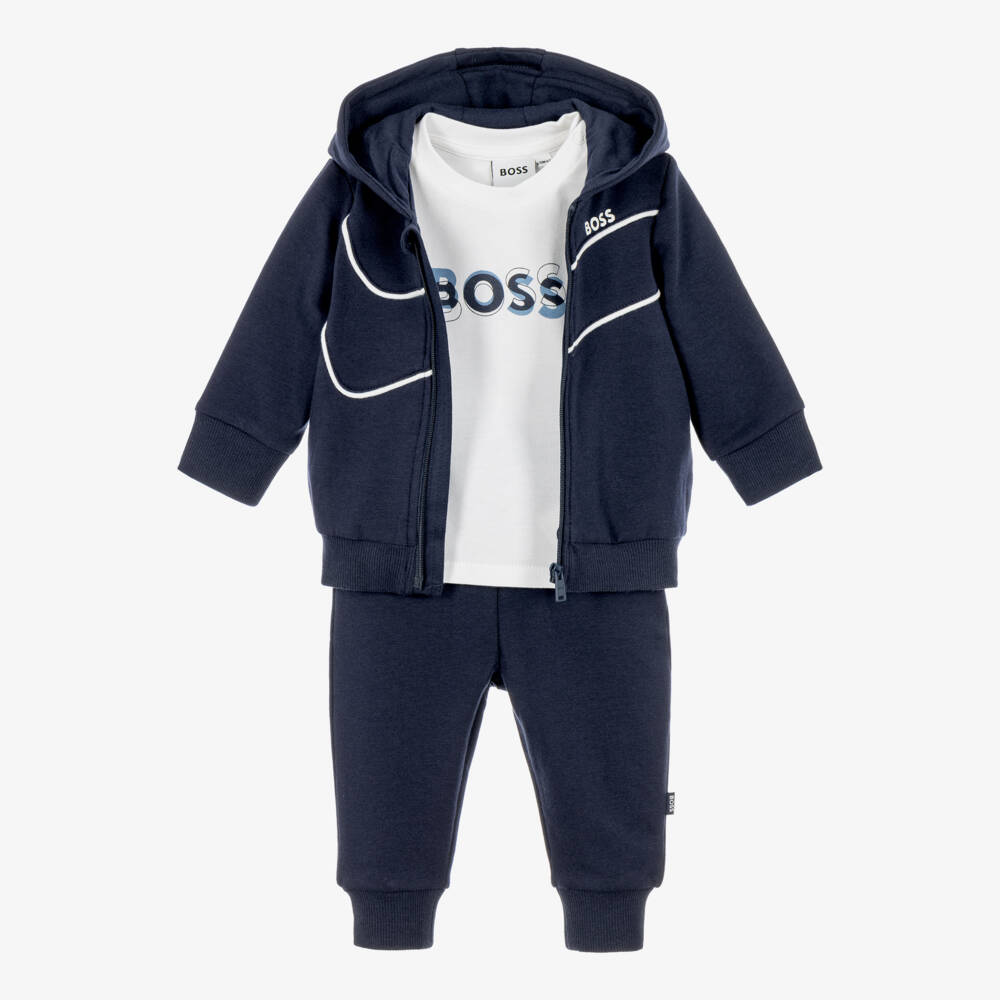BOSS-Baby Boys Navy Blue Tracksuit Set | Childrensalon