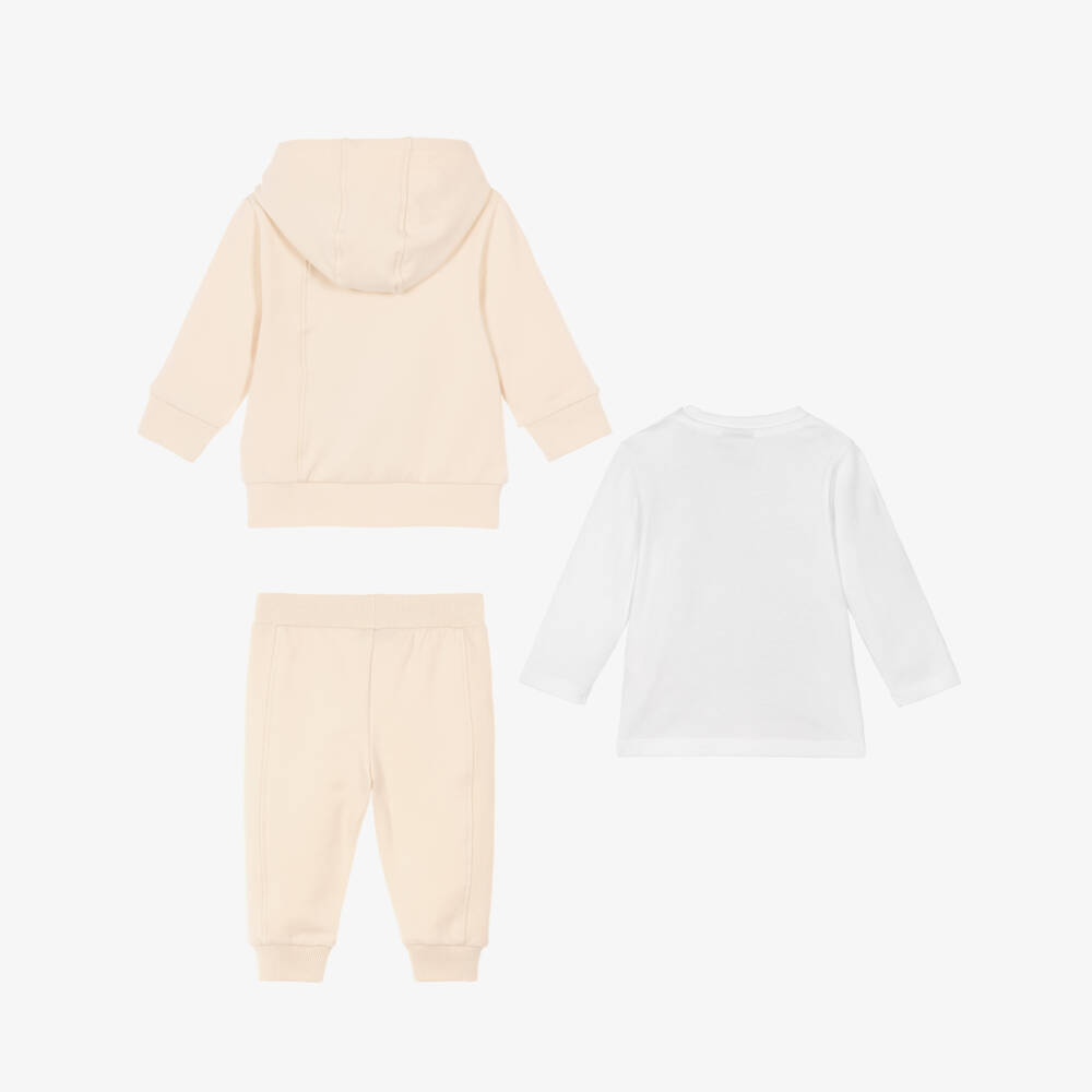 BOSS-Baby Boys Pale Beige Tracksuit Set | Childrensalon