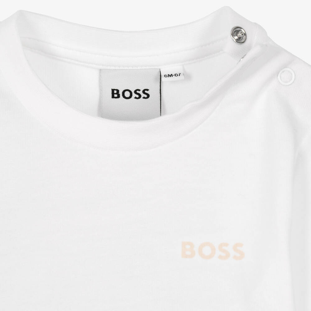 BOSS-Baby Boys Pale Beige Tracksuit Set | Childrensalon