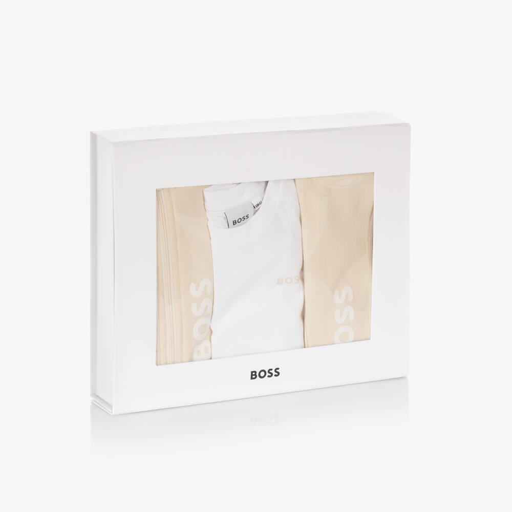 BOSS-Baby Boys Pale Beige Tracksuit Set | Childrensalon