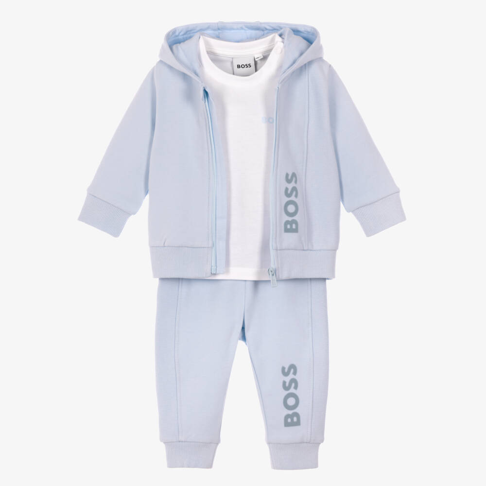 BOSS-Baby Boys Pale Beige Tracksuit Set | Childrensalon