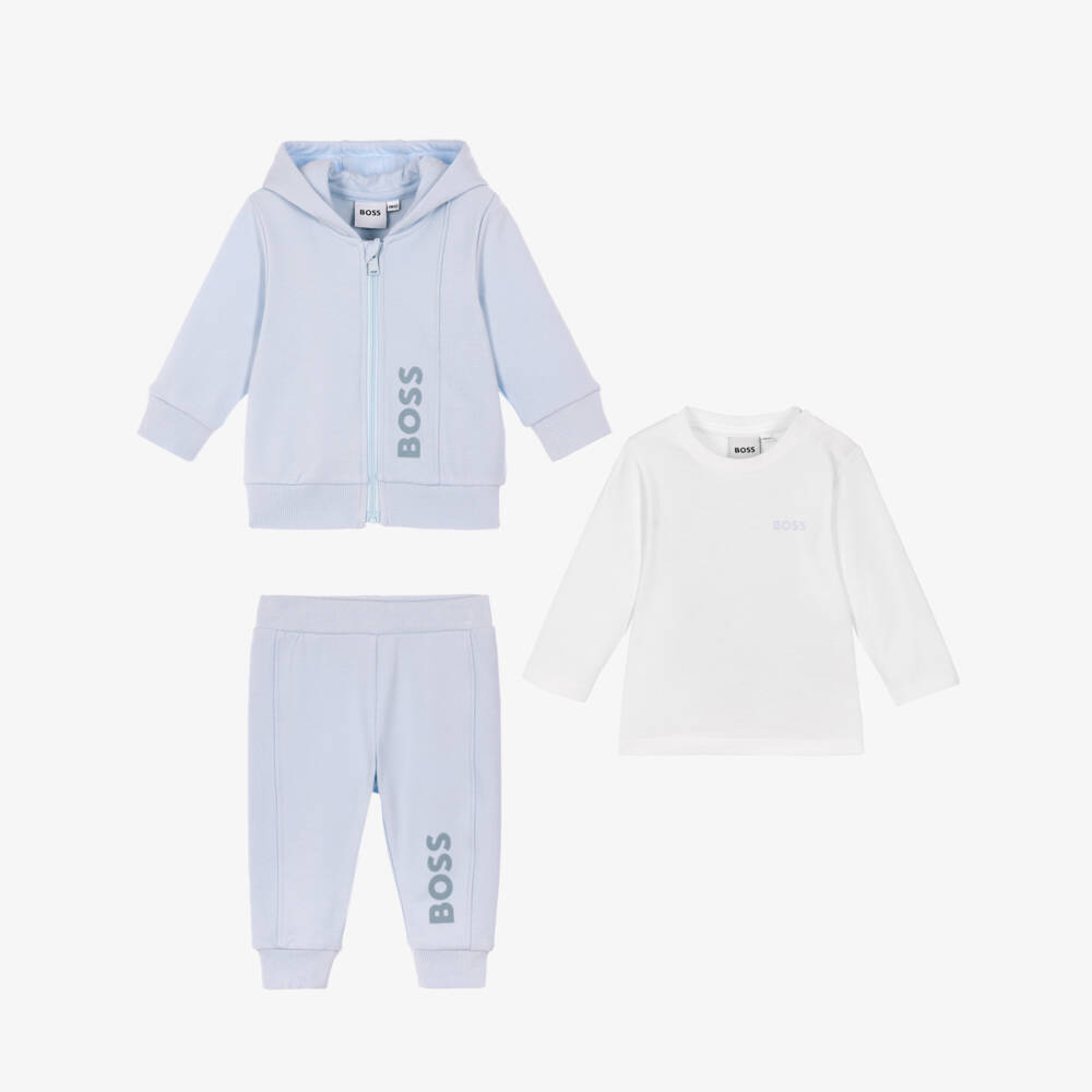 BOSS-Baby Boys Pale Beige Tracksuit Set | Childrensalon