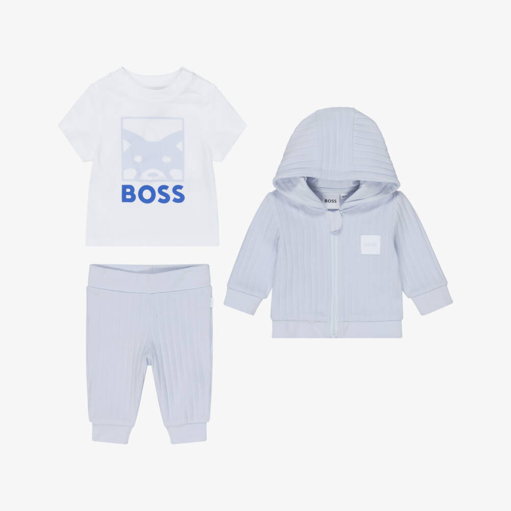 BOSS-Baby Boys Pale Blue 3-Piece Tracksuit Set | Childrensalon