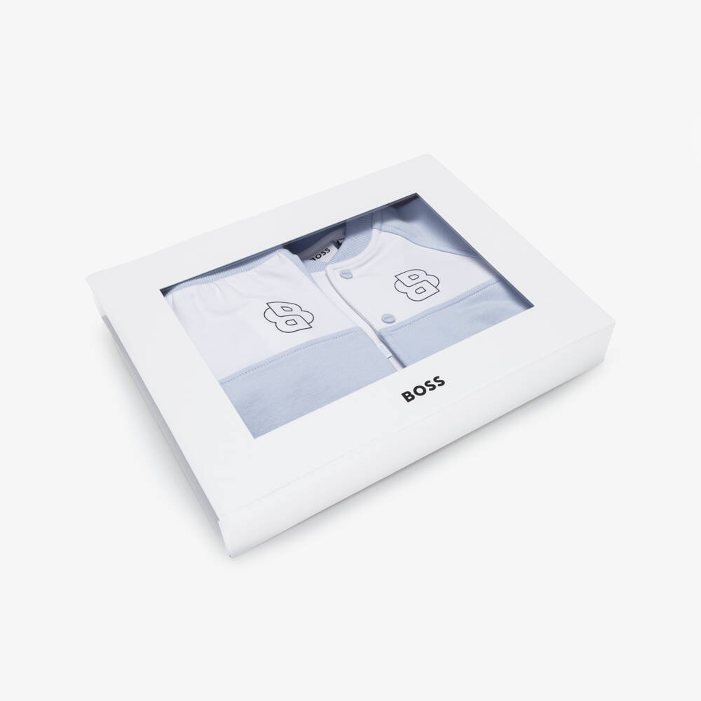 BOSS-Baby Boys Pale Blue Cotton Double B Tracksuit Set | Childrensalon