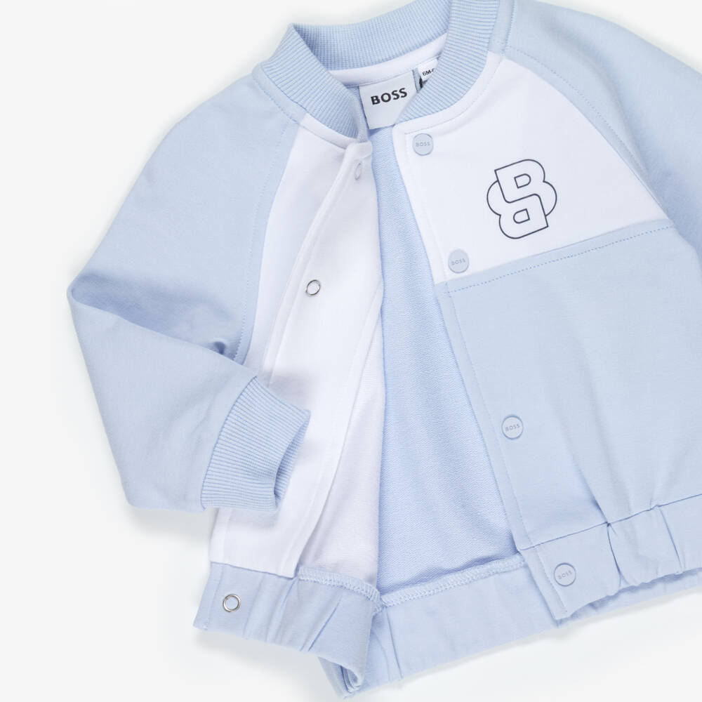 BOSS-Baby Boys Pale Blue Cotton Double B Tracksuit Set | Childrensalon