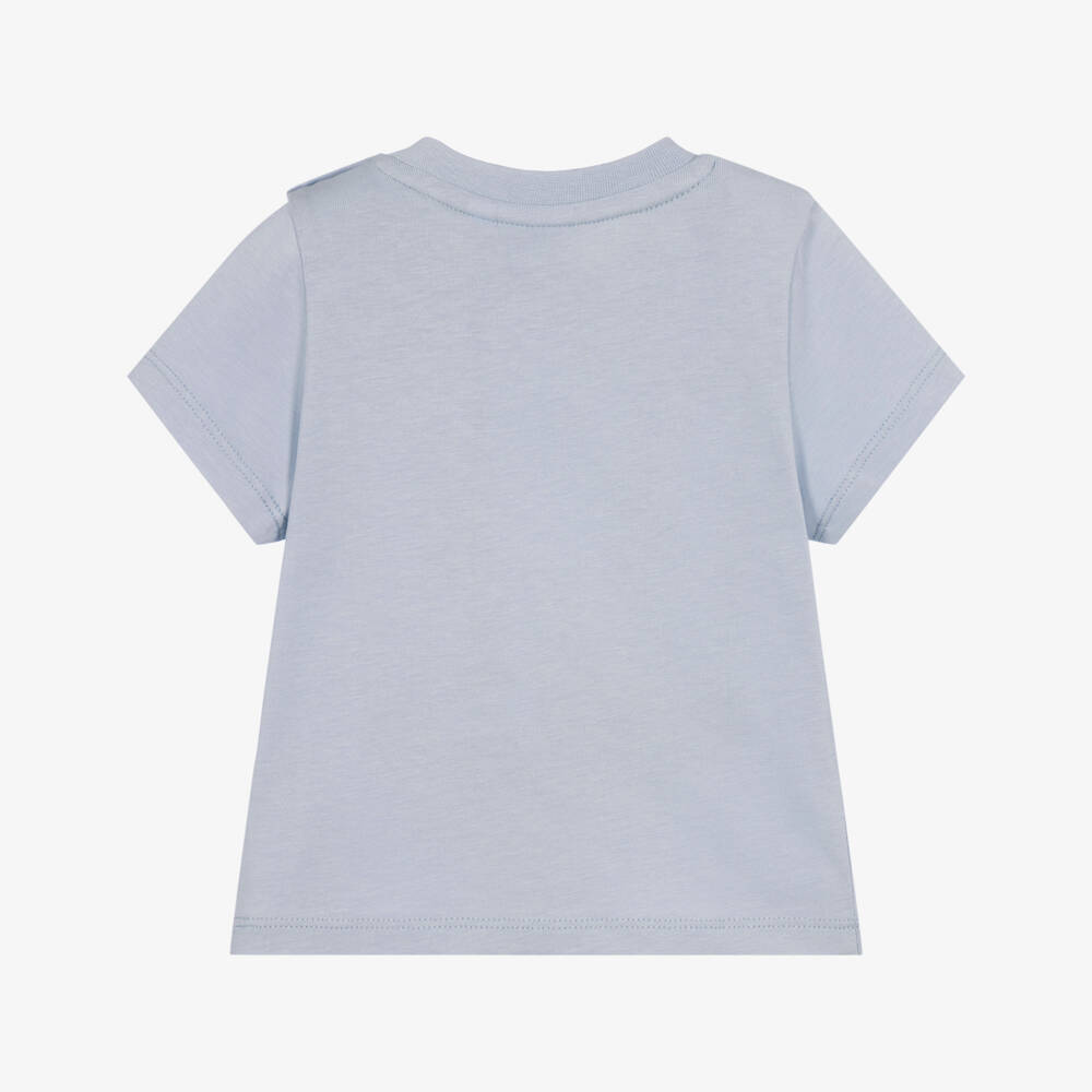 BOSS-Baby Boys Pale Blue Cotton T-Shirt with Logo Print | Childrensalon