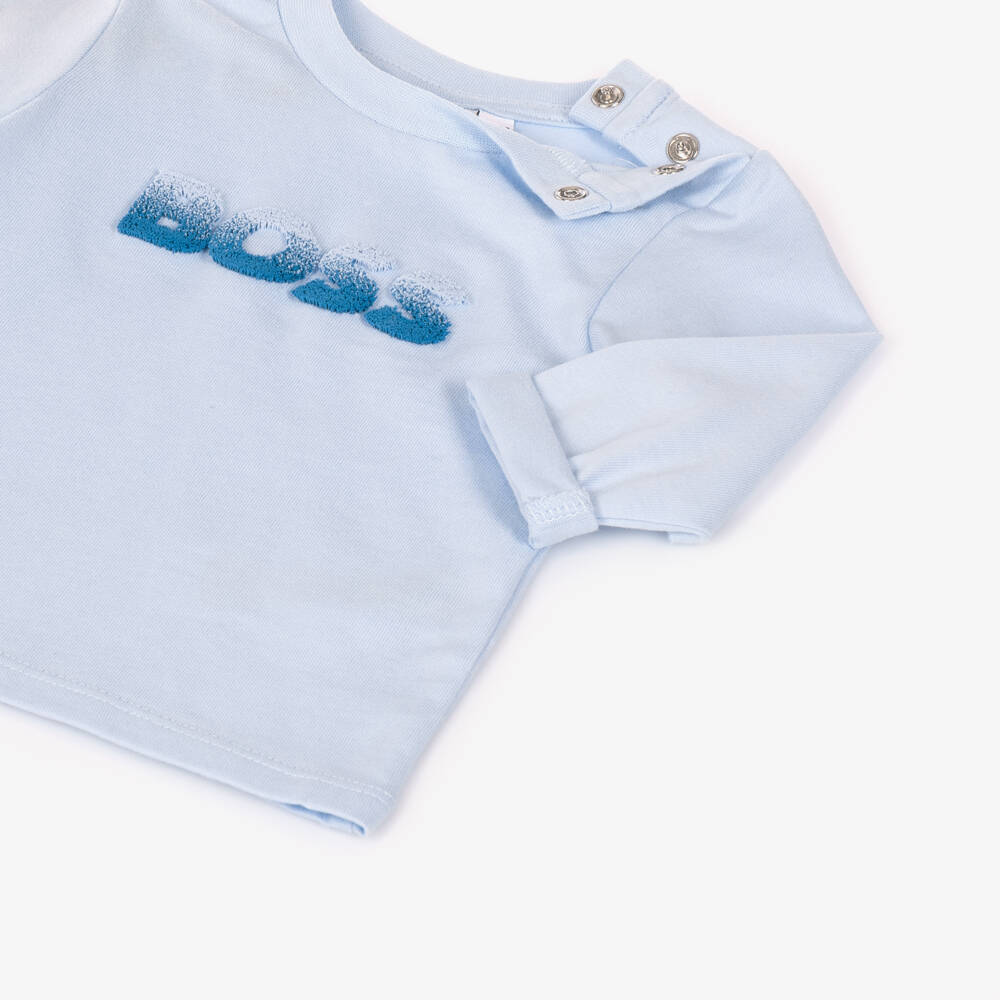 BOSS-Baby Boys Pale Blue Cotton Top | Childrensalon