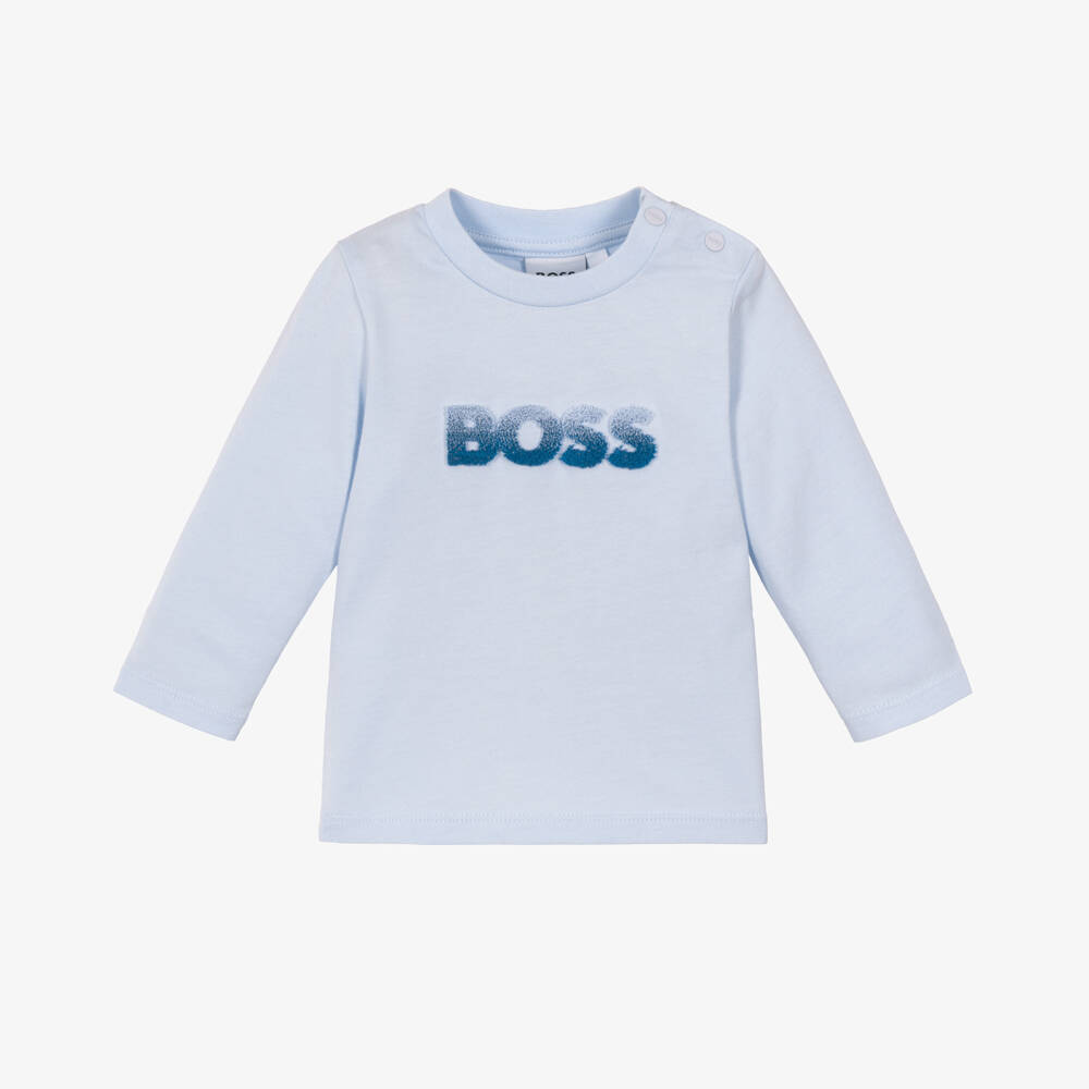 BOSS-Baby Boys Pale Blue Cotton Top | Childrensalon