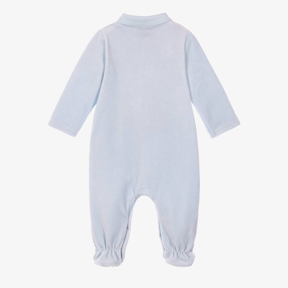 BOSS-Baby Boys Pale Blue Velour Babygrow | Childrensalon