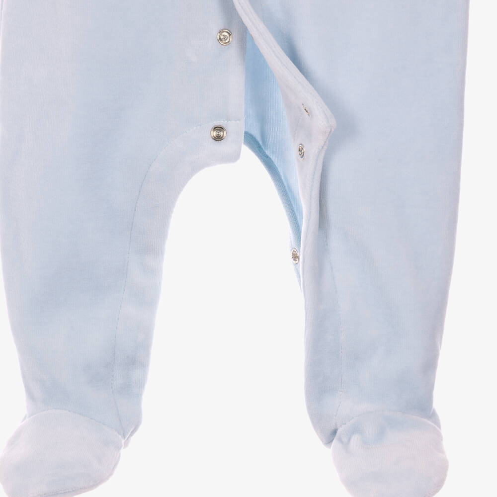 BOSS-Baby Boys Pale Blue Velour Babygrow | Childrensalon