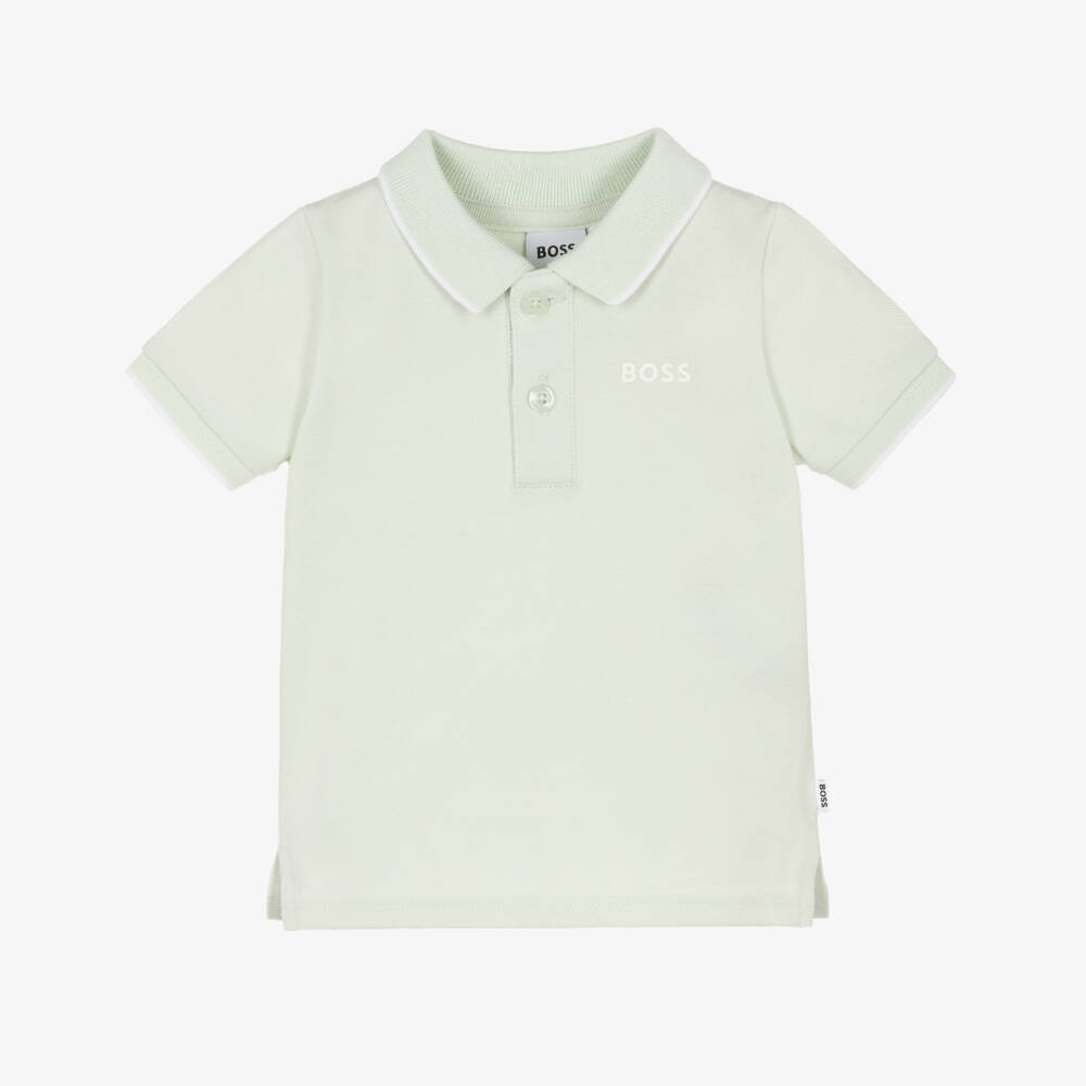 BOSS-Baby Boys Pale Green Cotton Piqué Polo Shirt | Childrensalon