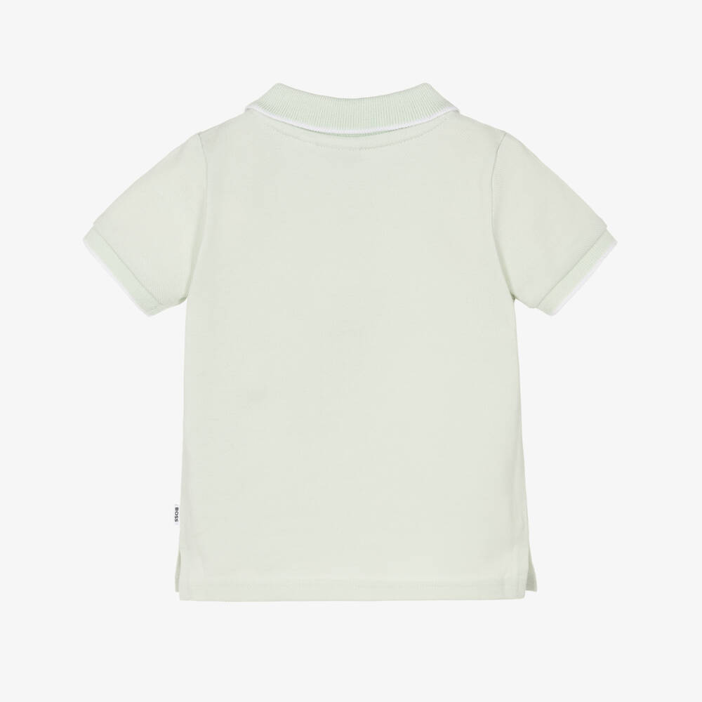 BOSS-Baby Boys Pale Green Cotton Piqué Polo Shirt | Childrensalon