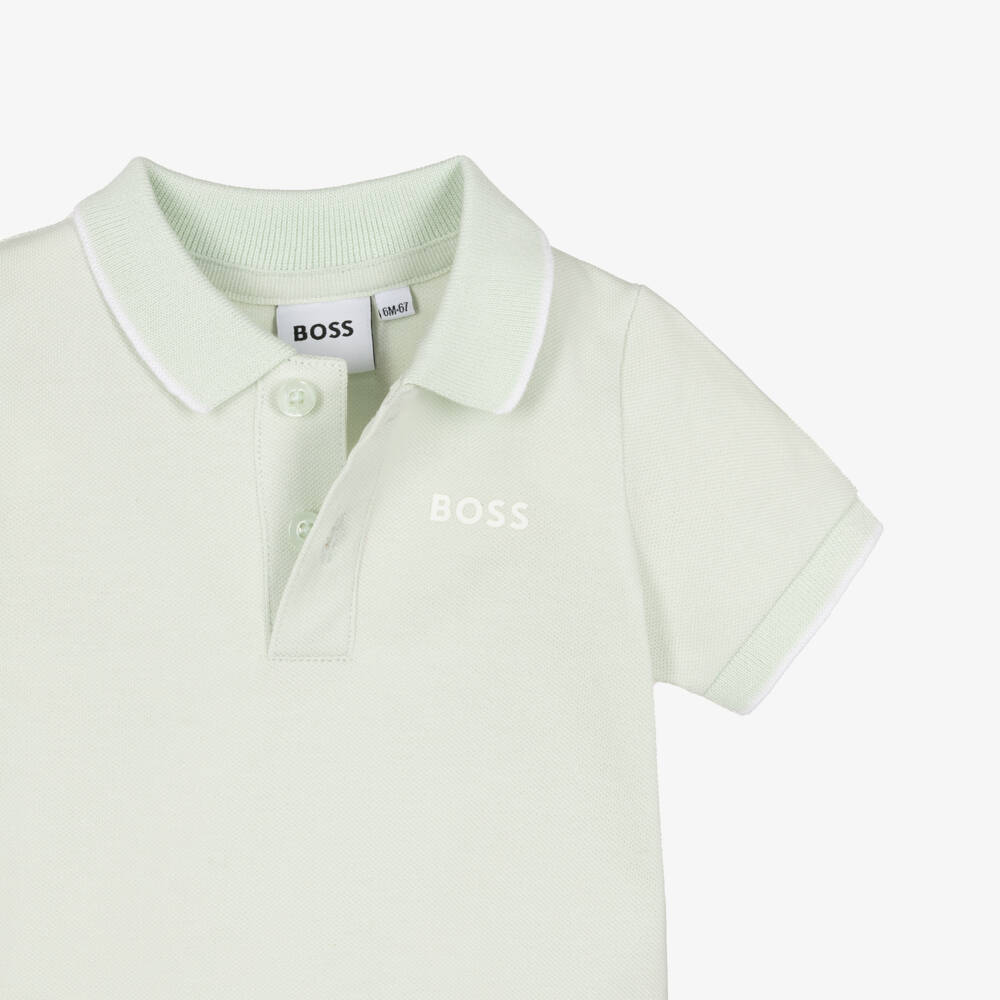 BOSS-Baby Boys Pale Green Cotton Piqué Polo Shirt | Childrensalon