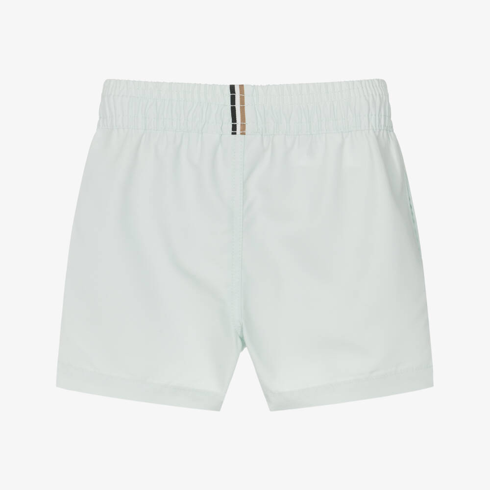 BOSS-Baby Boys Pastel Green Swim Shorts with White Logo Print | Childrensalon