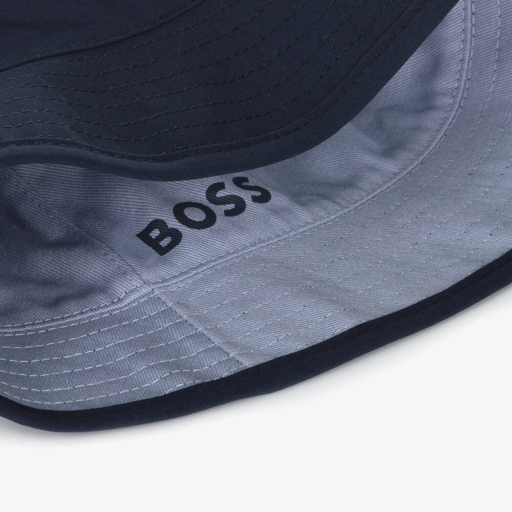BOSS-Baby Boys Reversible Blue Logo Bucket Hat | Childrensalon