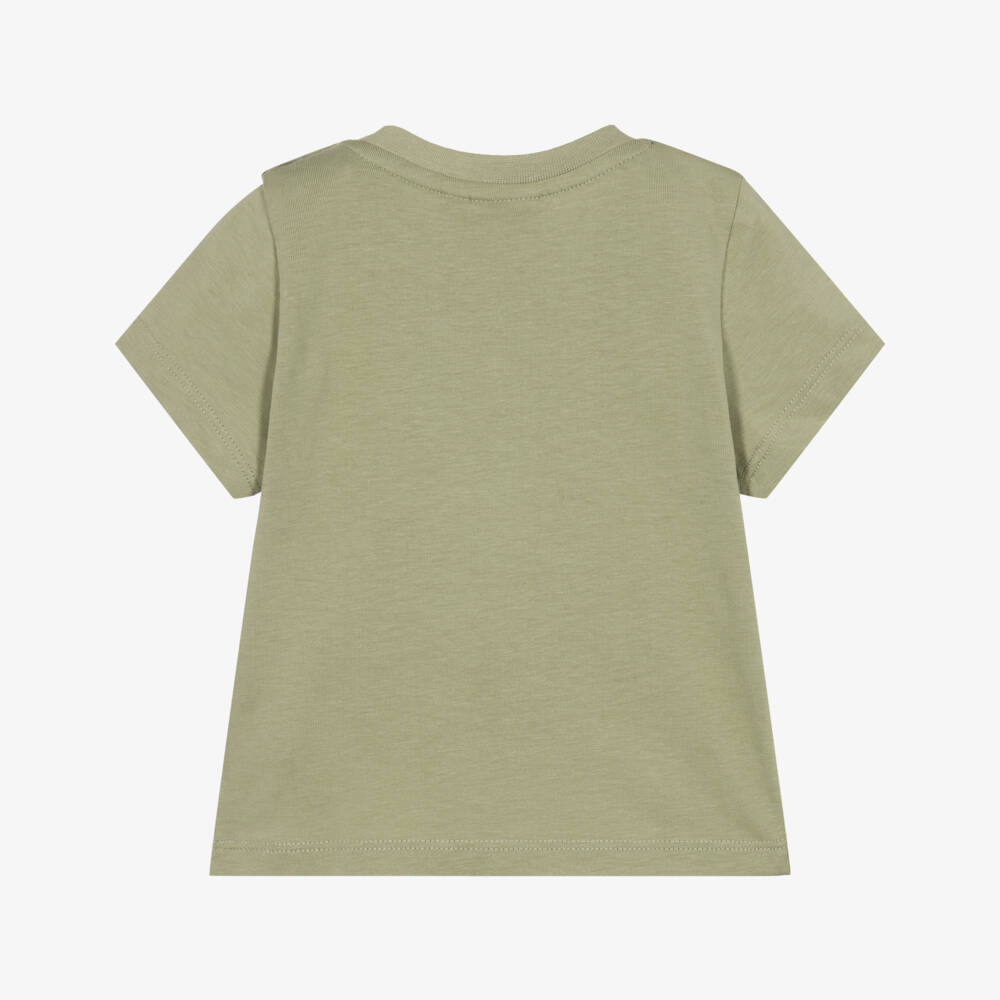BOSS-Baby Boys Sage Green Cotton T-Shirt with Logo Print | Childrensalon