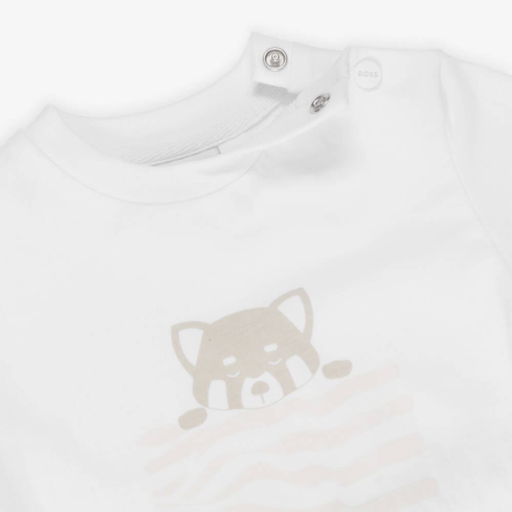 BOSS-Baby Boys White & Beige Cotton & Linen Shorts Set | Childrensalon