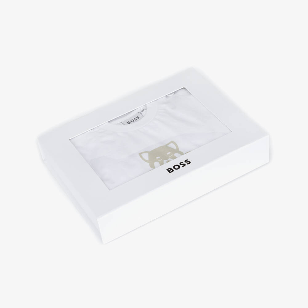 BOSS-Baby Boys White & Beige Cotton & Linen Shorts Set | Childrensalon