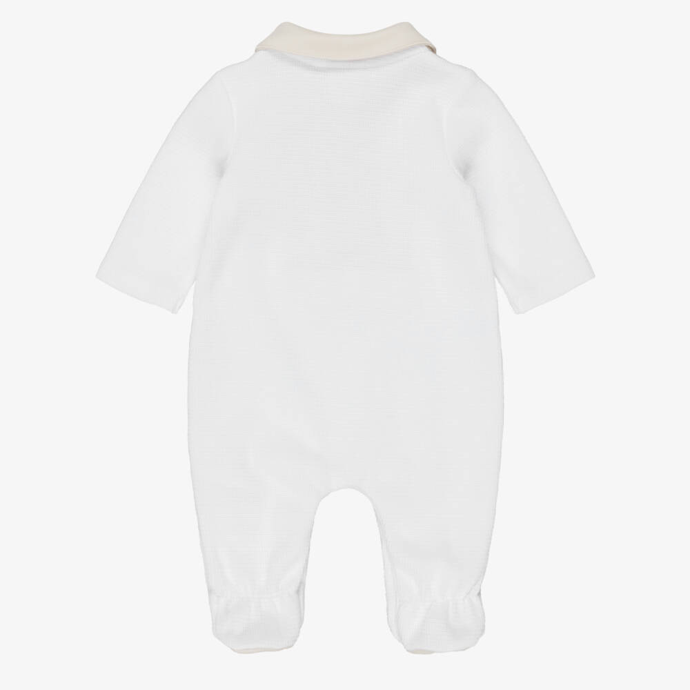 BOSS-Baby Boys White & Beige Cotton Polo Babygrow | Childrensalon