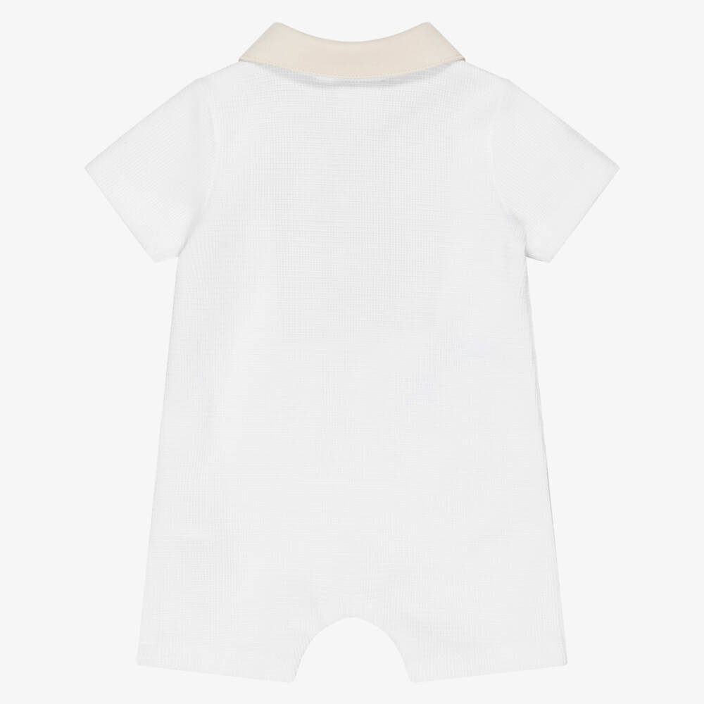 BOSS-Baby Boys White & Beige Cotton Polo Shortie | Childrensalon