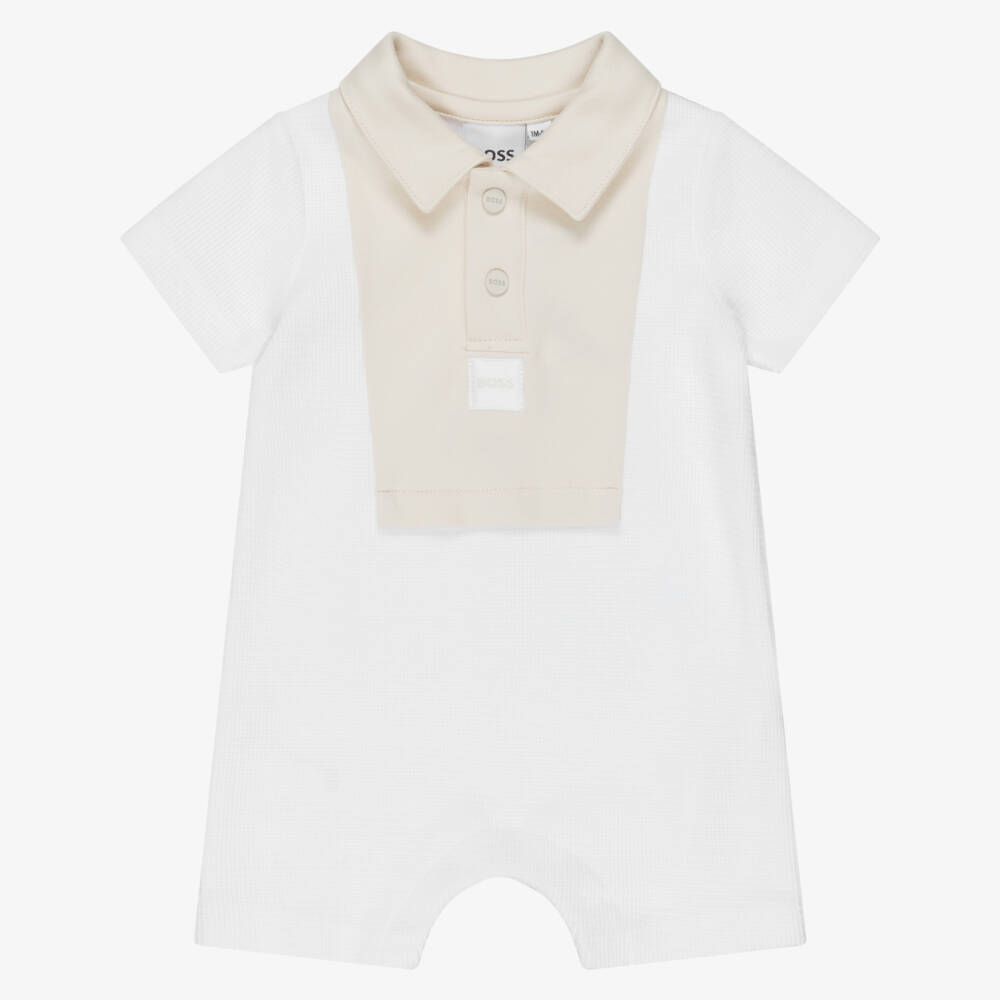BOSS-Baby Boys White & Beige Cotton Shortie | Childrensalon