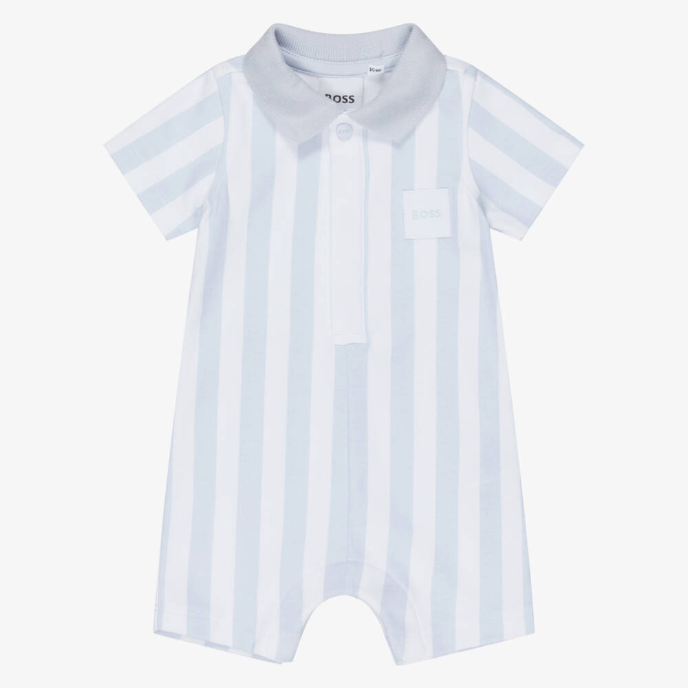 BOSS-Baby Boys White & Blue Striped Cotton Jersey Shortie | Childrensalon