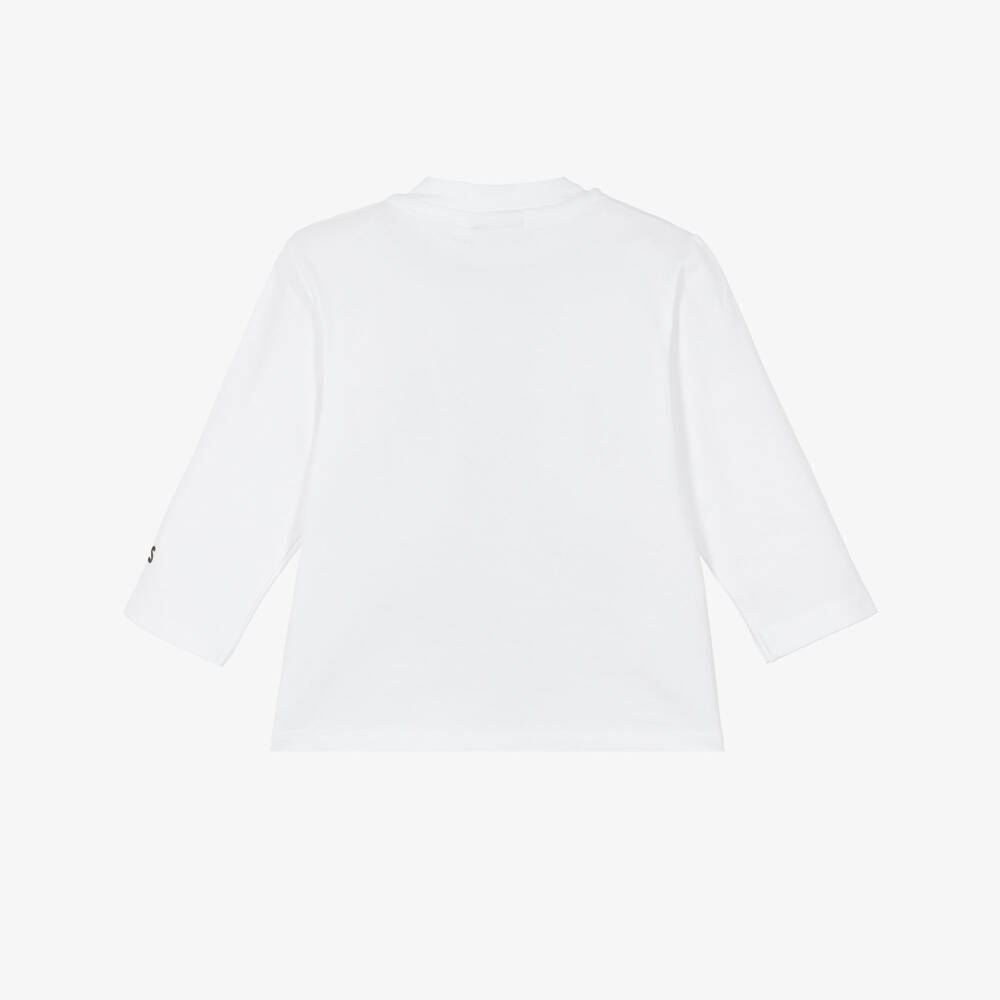 BOSS-Baby Boys White Cotton Jersey Top with Beige Logo | Childrensalon