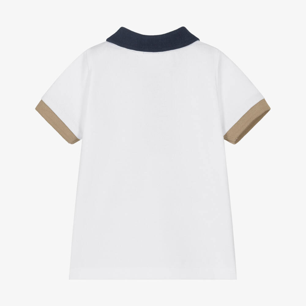 BOSS-Baby Boys White Cotton Piqué Colourblock Detail Polo Shirt | Childrensalon