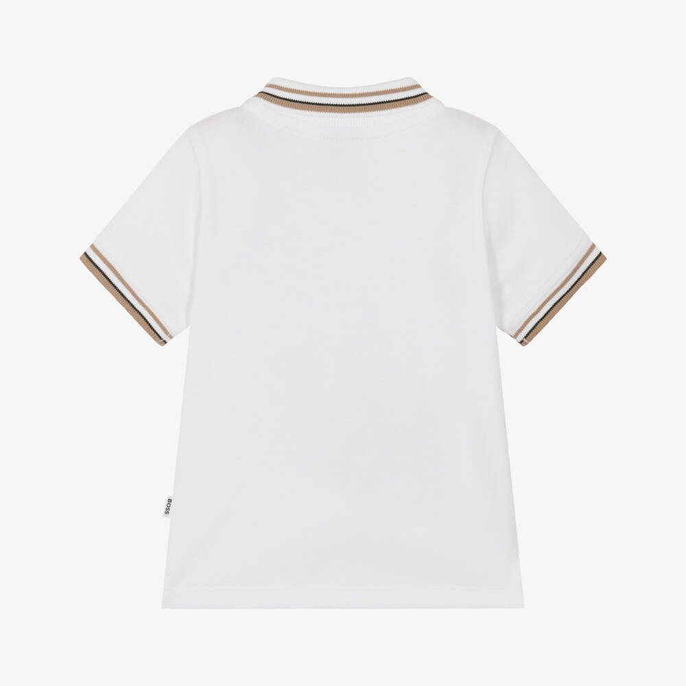 BOSS-قميص بولو قطن بيكيه لون أبيض للأولاد الرضع | Childrensalon