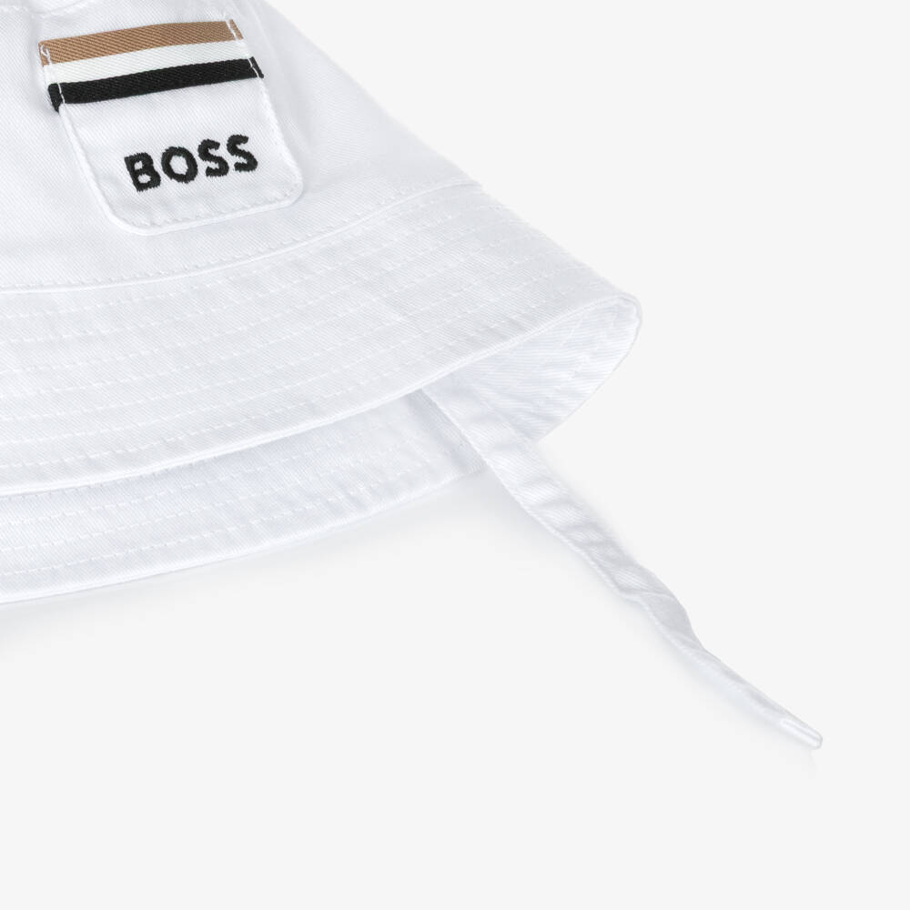 BOSS-Baby Boys White Cotton Twill Sun Hat | Childrensalon