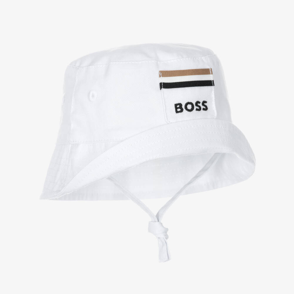 BOSS-Baby Boys White Cotton Twill Sun Hat | Childrensalon
