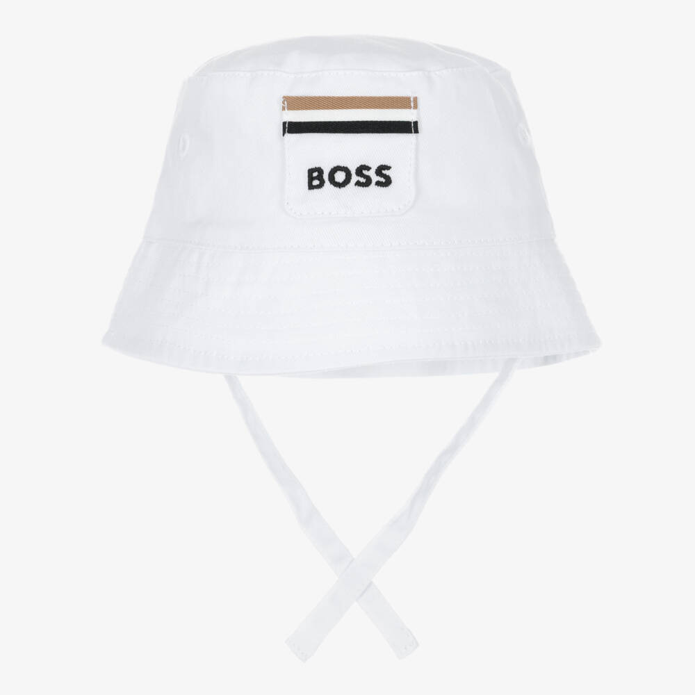 BOSS-Baby Boys White Cotton Twill Sun Hat | Childrensalon