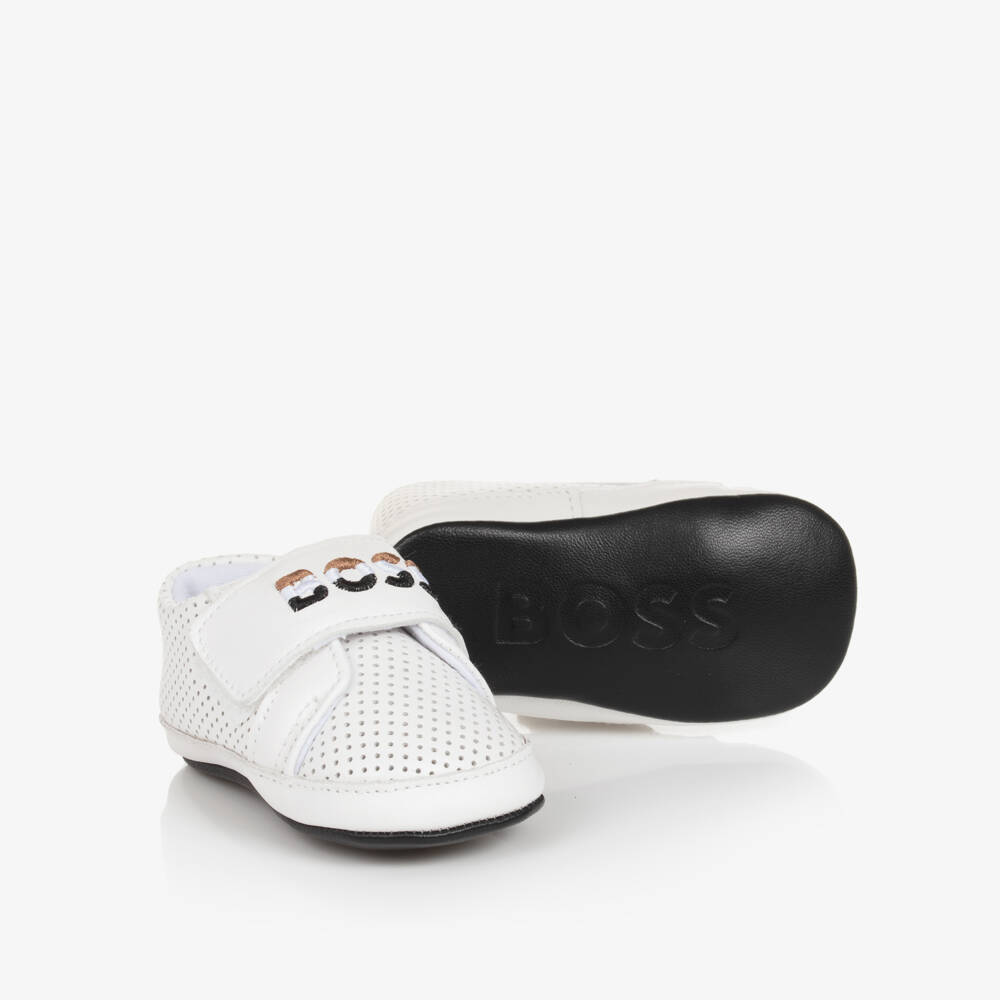 BOSS - Baby Boys White Leather Pre-Walker Shoes | Childrensalon
