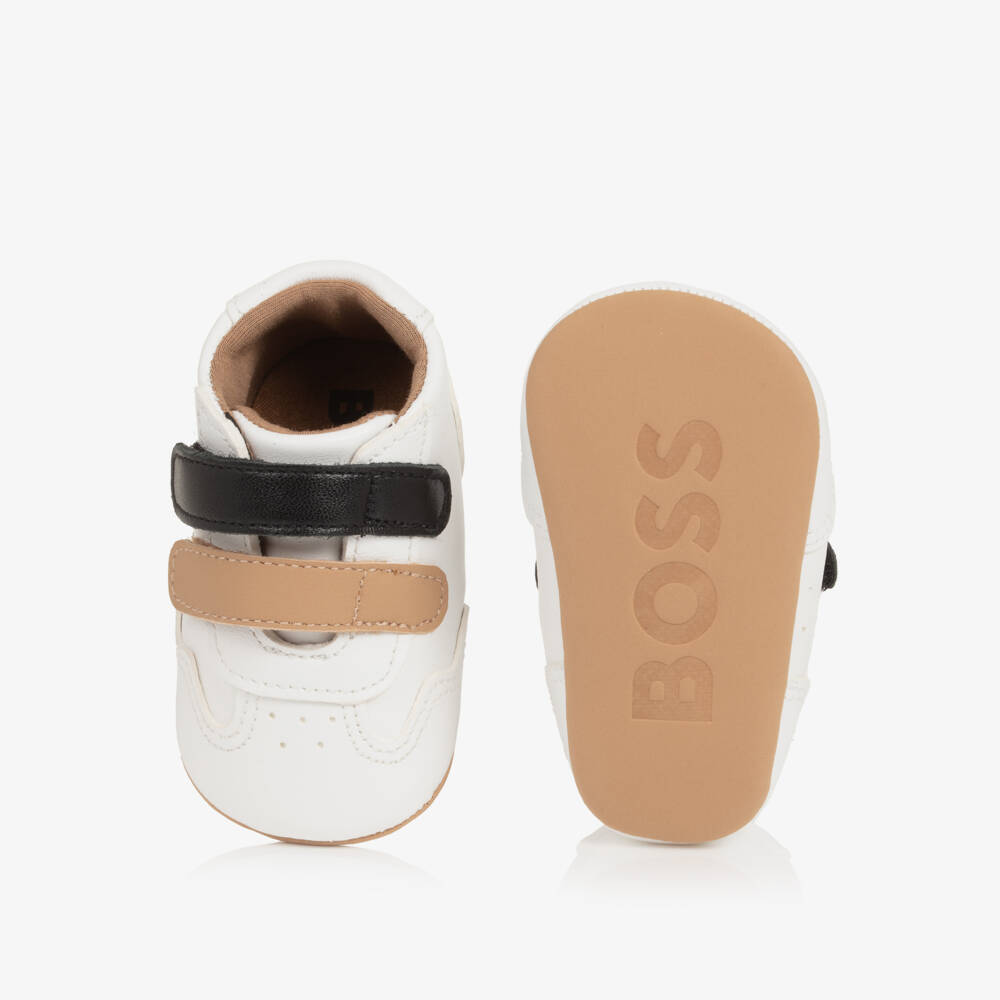 BOSS-Baby Boys White Leather Pre-Walker Trainers | Childrensalon