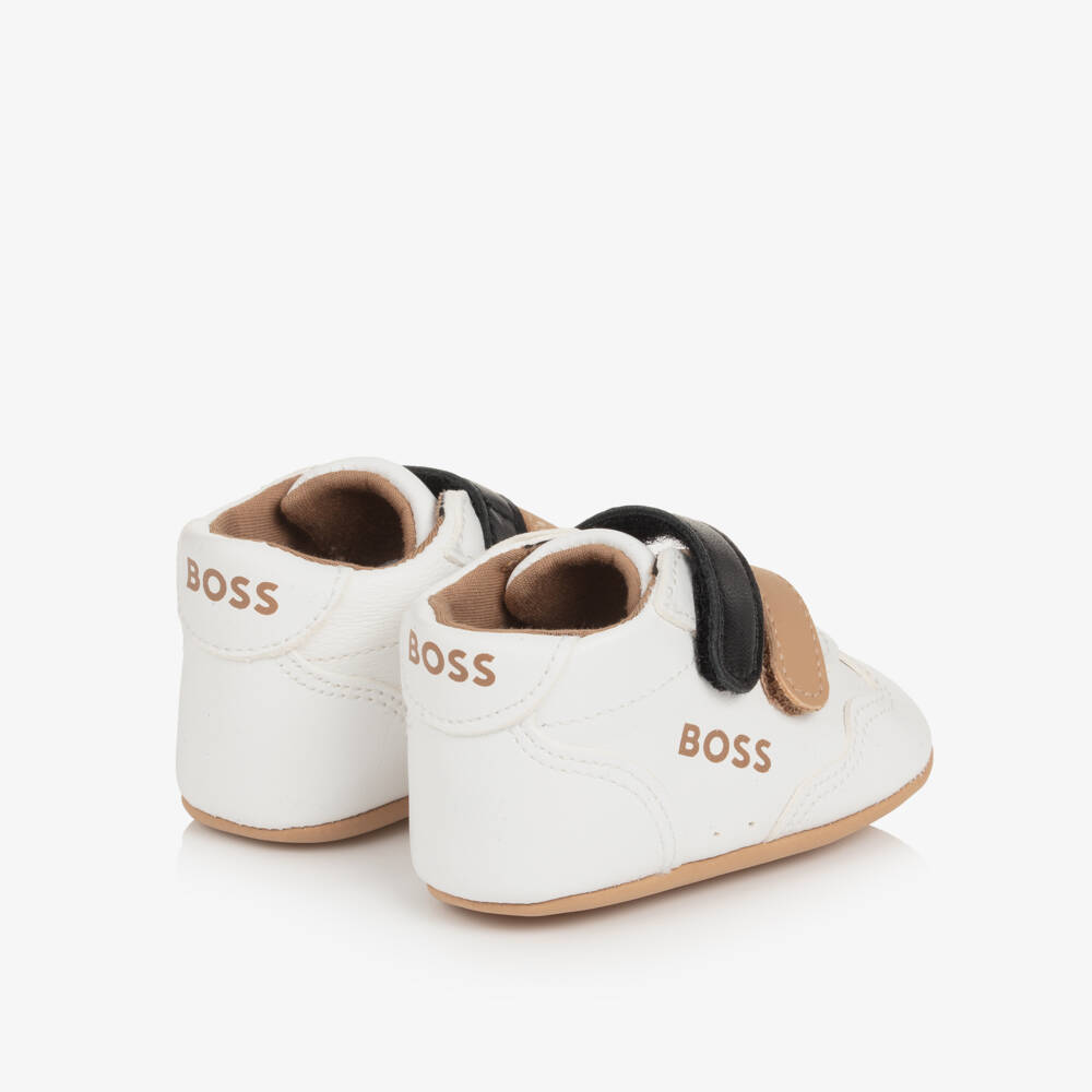 BOSS-Baby Boys White Leather Pre-Walker Trainers | Childrensalon