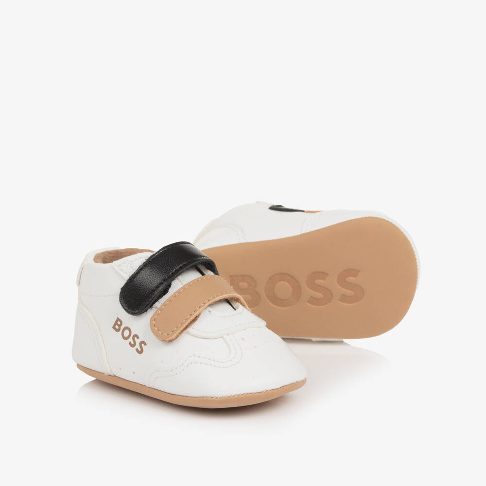 BOSS-Baby Boys White Leather Pre-Walker Trainers | Childrensalon